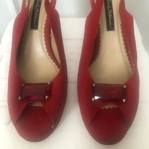 Beverly Feldman Red Suede platform sling backs Size 9.5